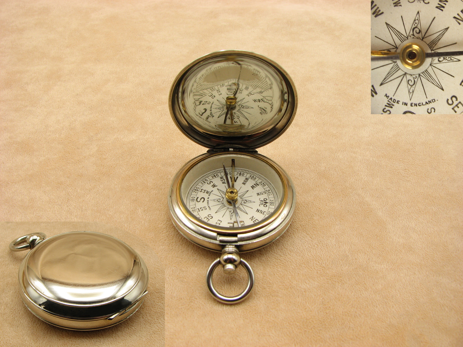 A late Victorian hunter cased pocket compass with gemstone needle